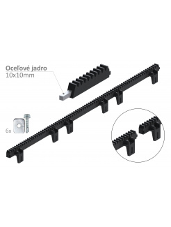 Hrebeň nylon-kov 27x18mm, L-1000mm, max do 800kg, 6x HORNÝ úchyt pre skrutku, kovové jadro 10x10mm