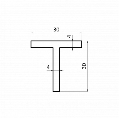 Tyč prierezu T 30x30x4mm, čierna S235, rovnomerná L=2000mm, cena za 1ks(2m)