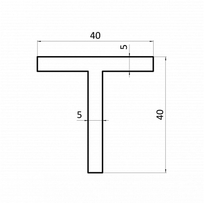 Tyč prierezu T 40x40x5mm, čierna S235, rovnomerná L=1000mm, cena za 1ks(1m)