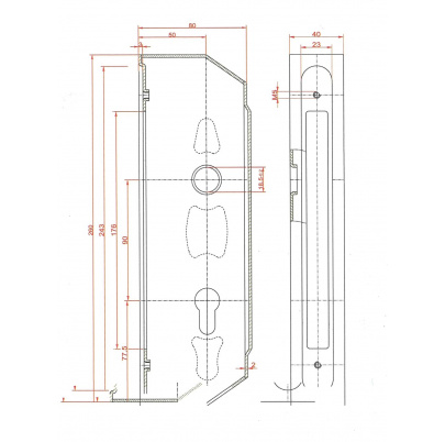 Kazeta na profil 40x30mm so zámkom,rozteč 90mm ,obojstranný so zámkom ZM90/80