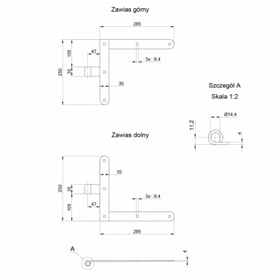 Kovanie 250x290mm, pre čap 14mm, povrch čierny lak, ľavé