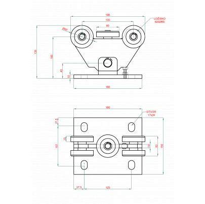 Vozík PICCOLO profil 67x67mm pre brány do 200kg/4.5m, nerez