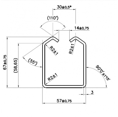 Profil GRANDE 57x68x3mm, dĺžka 2m
