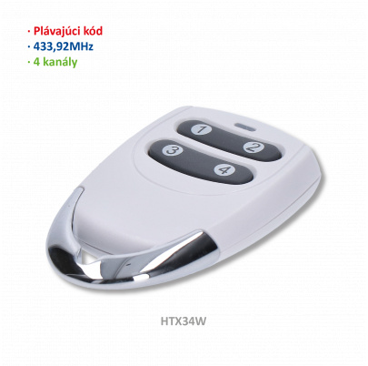 Vysielač 4-kanálový, 433MHz, plávajúci kód, biely