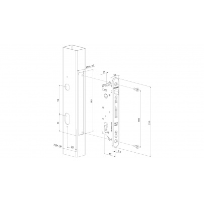 LOCINOX® sada FIFTYSET na zamykanie krídlovej bránky (štítok, doraz, cylindrická vložka, kľučka), pre profil 50x40 mm