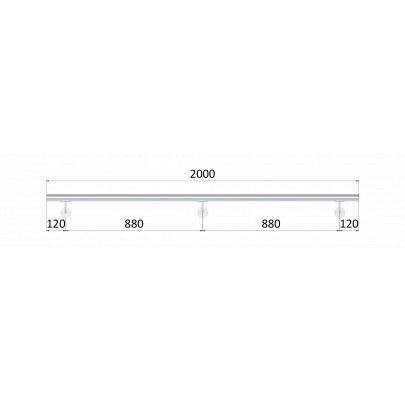 Madlo 2000mm /leštená nerez /AISI304, set:3ks úchyt, madlo ø 42.4mm s ukončením