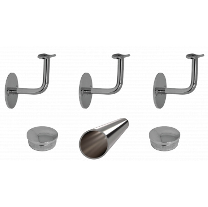 Madlo 2000mm /leštená nerez /AISI304, set:3ks úchyt, madlo ø 42.4mm s ukončením