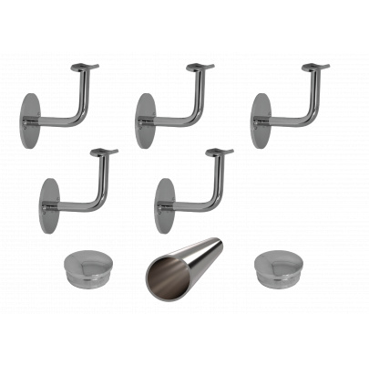 Madlo 4500mm /leštená nerez /AISI304, set:5ks úchyt, madlo ø 42.4mm s ukončením