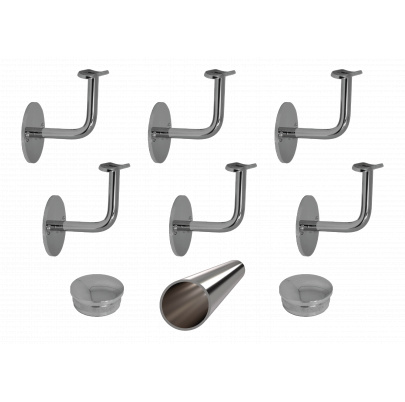 Madlo 6000mm /leštená nerez /AISI304, set:6ks úchyt, madlo ø 42.4mm s ukončením