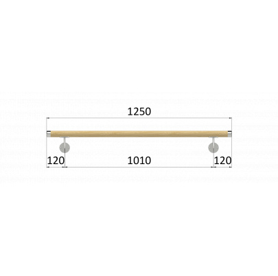 Madlo drevené (1250mm), materiál: buk, brúsený povrch bez náteru, set: 2 ks úchyt, madlo s nerezovým ukončením