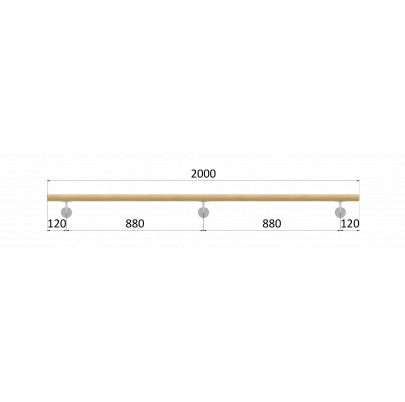 Madlo drevené (2000mm), materiál: buk, brúsený povrch s náterom BORI (bezfarebný), set: 3 ks úchyt, madlo s ukončením