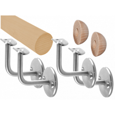 Madlo drevené (2750mm), materiál: buk, brúsený povrch s náterom BORI (bezfarebný), set: 4 ks úchyt, madlo s ukončením