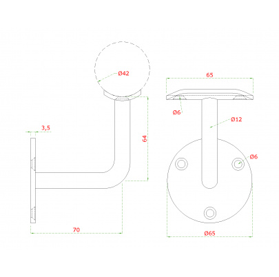 DOPREDAJ! Držiak madla ø42.4mm na stenu, brúsená nerez AISI316