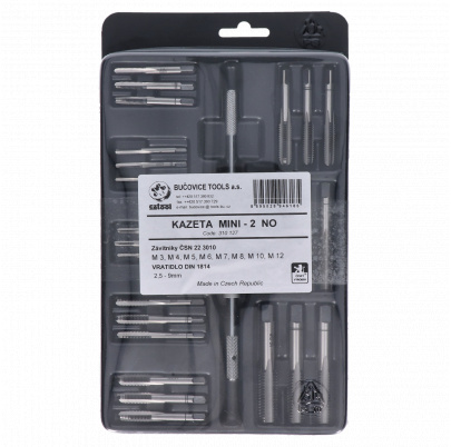 Súprava závitorezných nástrojov mini-2 NO, závitníky M3, M4, M5, M6, M7, M8, M10 a M12, vratidlo 2.5-9mm
