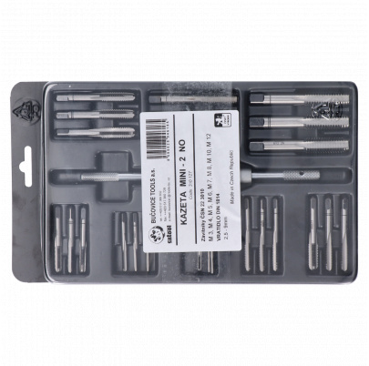 Súprava závitorezných nástrojov mini-2 NO, závitníky M3, M4, M5, M6, M7, M8, M10 a M12, vratidlo 2.5-9mm