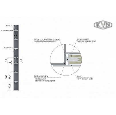 Profil na výplň 100x16x6000mm, materiál EN AW-6060 T66, hliník s povrchovou úpravou drevo dekor,odtieň biely dub, cena za KUS