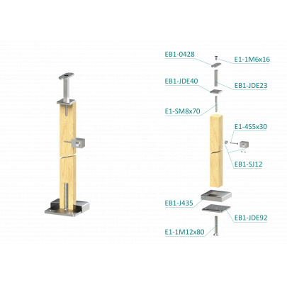 Drevený stĺp, vrchné kotvenie, 5-radový, priechodný