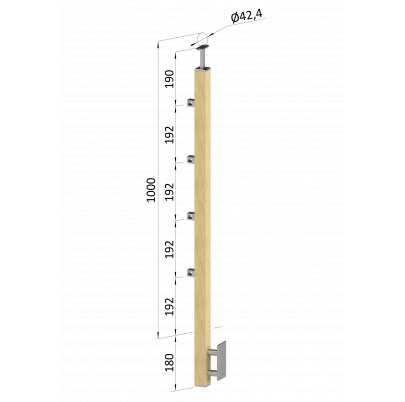 Drevený stĺp, bočné kotvenie, 4-radový, priechodný, vonkajší