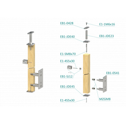Drevený stĺp, bočné kotvenie, 4-radový, priechodný, vonkajší