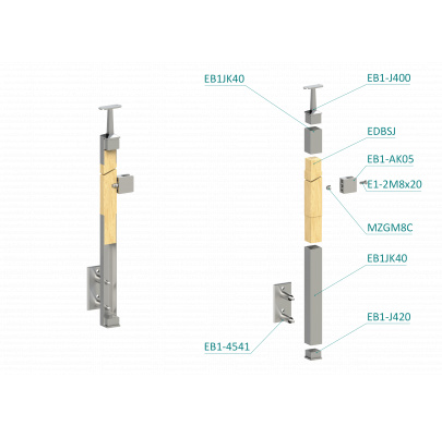 Drevený stĺp, bočné kotvenie, výplň: sklo, ľavý