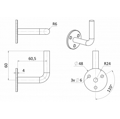 Držiak madla na stenu, navárací, brúsená nerez AISI304
