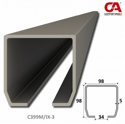 C profil MEDIO (98x98x5mm) Combi Arialdo nerezový, pre samonosný systém, nerez bez povrchovej úpravy /AISI304 - 3m (tolerancia +/-5mm)