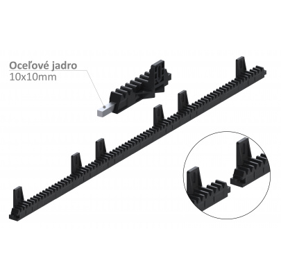Hrebeň nylon-kov 28x20mm, L-1016mm, max do 700kg, 6x úchyt, kovové jadro 10x10mm