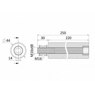 Nylonový vodiaci valček ø45, H-220mm, závit M16 pre horné vedenie posuvnej brány