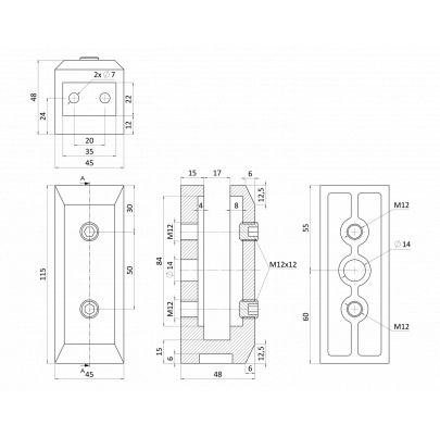 Bočné kotvenie pre sklo 8-13.52mm, brúsená nerez AISI316