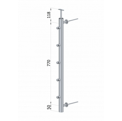 Nerezový stĺp, fr. balkón, bočné kotvenie, 5-radový, pravý