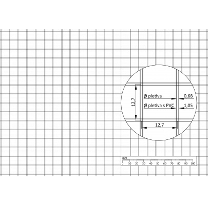 Zvárané pletené sito so zeleným PVC obalom, ø pletiva: 0.68mm, ø pletiva s PVC: 1.05mm, oko: 12.7x12.7mm, celkový rozmer: Výška x Šírka 1x25m