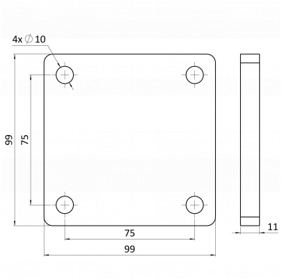 Platňa univerzálna 99x99x11mm, bez povrchovej úpravy