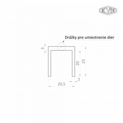 U profil 20.5x22mm, L-6000mm, práškový lak, štruktúra ORECH