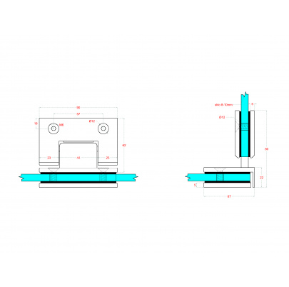 Záves medzi sklo a sklo 90°, sklo 8-10mm, brúsená AISI304
