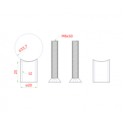 Prechod medzi stĺpom ø 33.7mm a kotviacou platňou, L:25mm