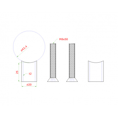 Prechod medzi stĺpom ø 42.4mm a kotviacou platňou, L:25mm