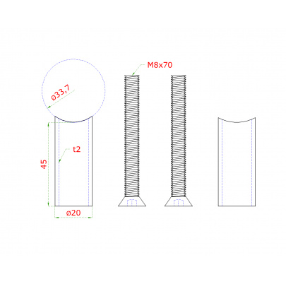 Prechod medzi stĺpom ø 33.7mm a kotviacou platňou, L:45mm