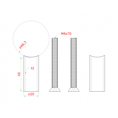Prechod medzi stĺpom ø 48.3mm a kotviacou platňou, L:45mm