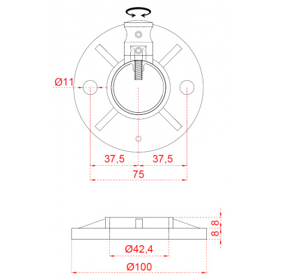 Nerezový stĺp, vrchné kotvenie, 4-radový priechodný