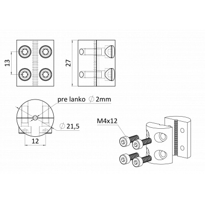 Úchyt pre nerezové lanko ø2mm, brúsená nerez AISI304