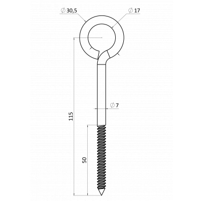 Úchyt do dreva pre držiak lanka, oko ø12mm, nerez AISI304