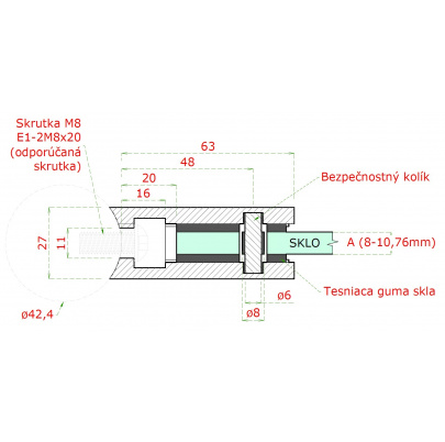 Svorka na trubku ø42.4mm, sklo 6-10.76mm, brúsená AISI304