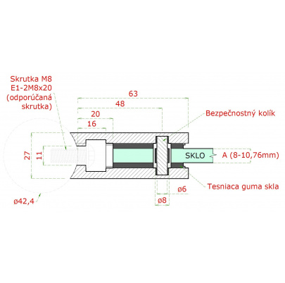 Svorka na trubku ø42.4mm, sklo 6-10.76mm, brúsená AISI304