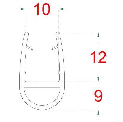 Plastové tesnenie na sklo 10mm, L-2200mm