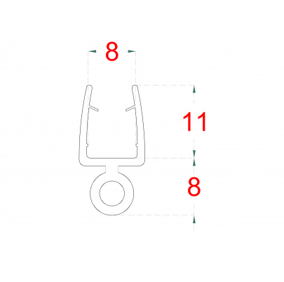 Plastové tesnenie na sklo 8mm, L-2200mm
