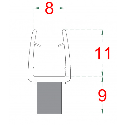 Plastové tesnenie na sklo 8mm, L-2200mm