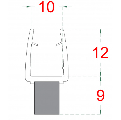 Plastové tesnenie na sklo 10mm, L-2200mm