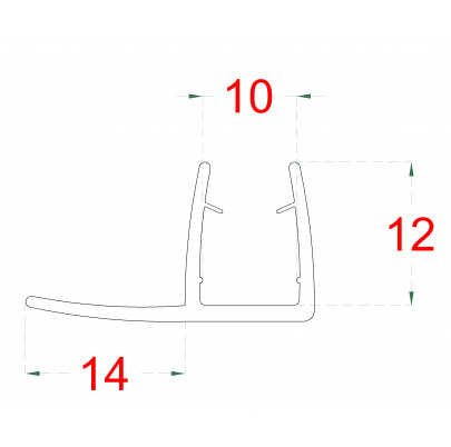 Plastové tesnenie na sklo 10mm, L-2200mm