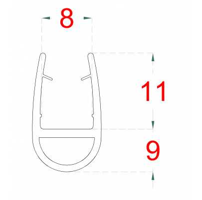 Plastové tesnenie na sklo 8mm, L-2200mm