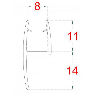 Plastové tesnenie na sklo 8mm, L-2200mm